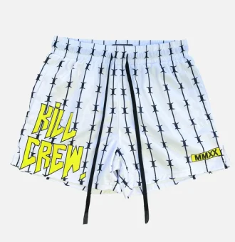 Kill Crew Barbwire Muay Thai Shorts White Yellow (1)